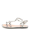 PVC Jelly Glitter Rockstud Caged Flat Thong Sandals 36 Silver