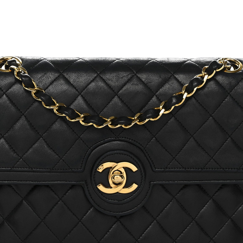 Lambskin Quilted Medium Single Flap Black