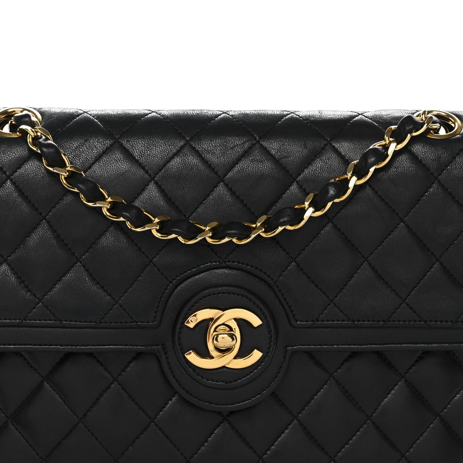 Lambskin Quilted Medium Single Flap Black