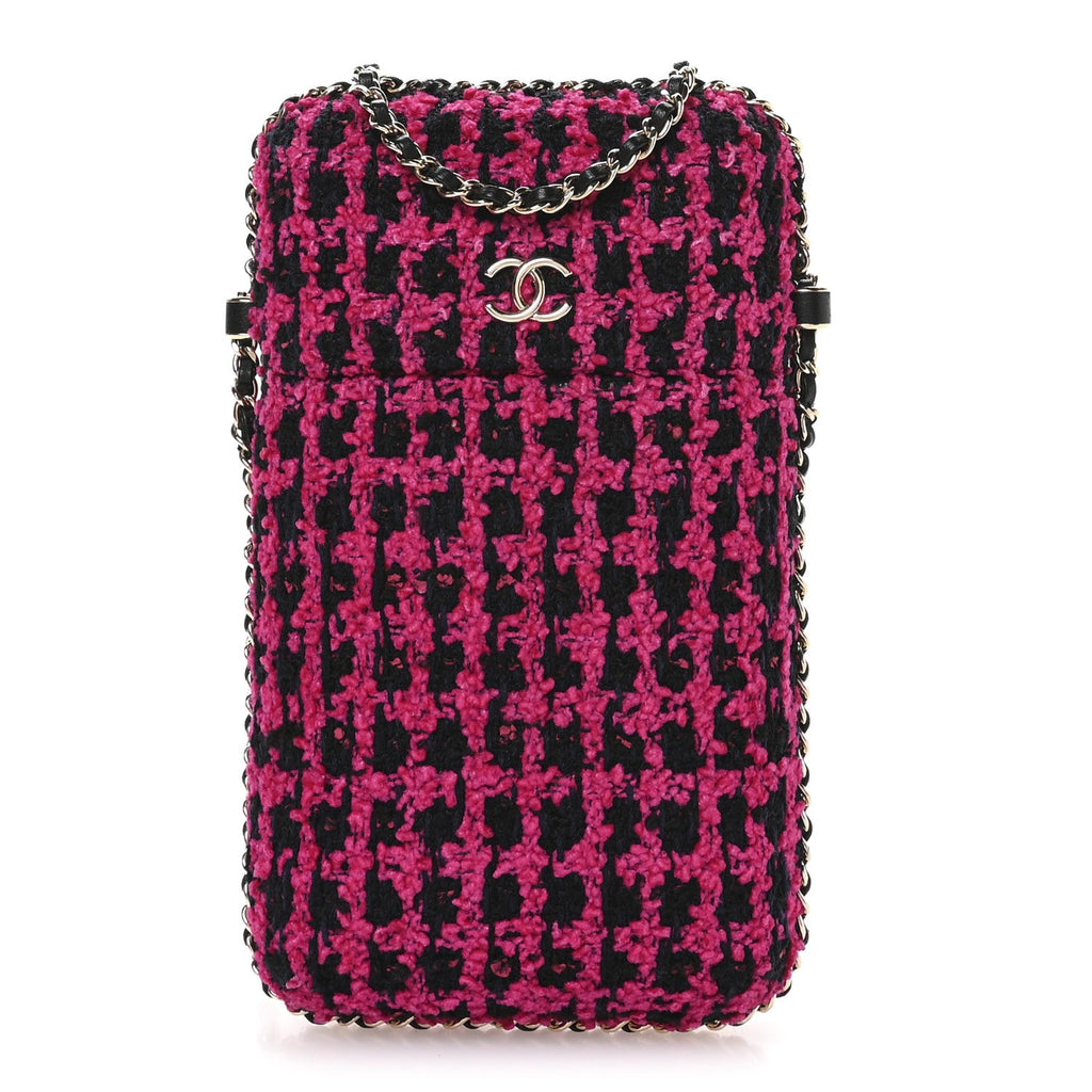 Tweed Chain Around Phone Holder Pink