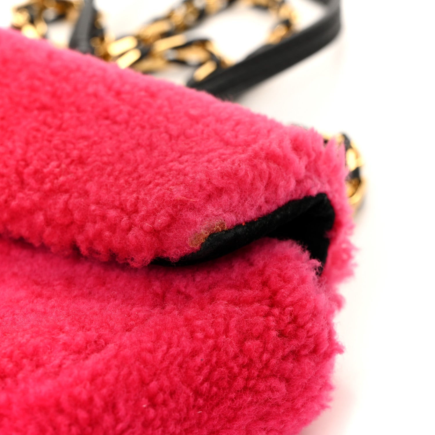Shearling Nappa Mini Be Baguette Shoulder Bag Fuxia Black