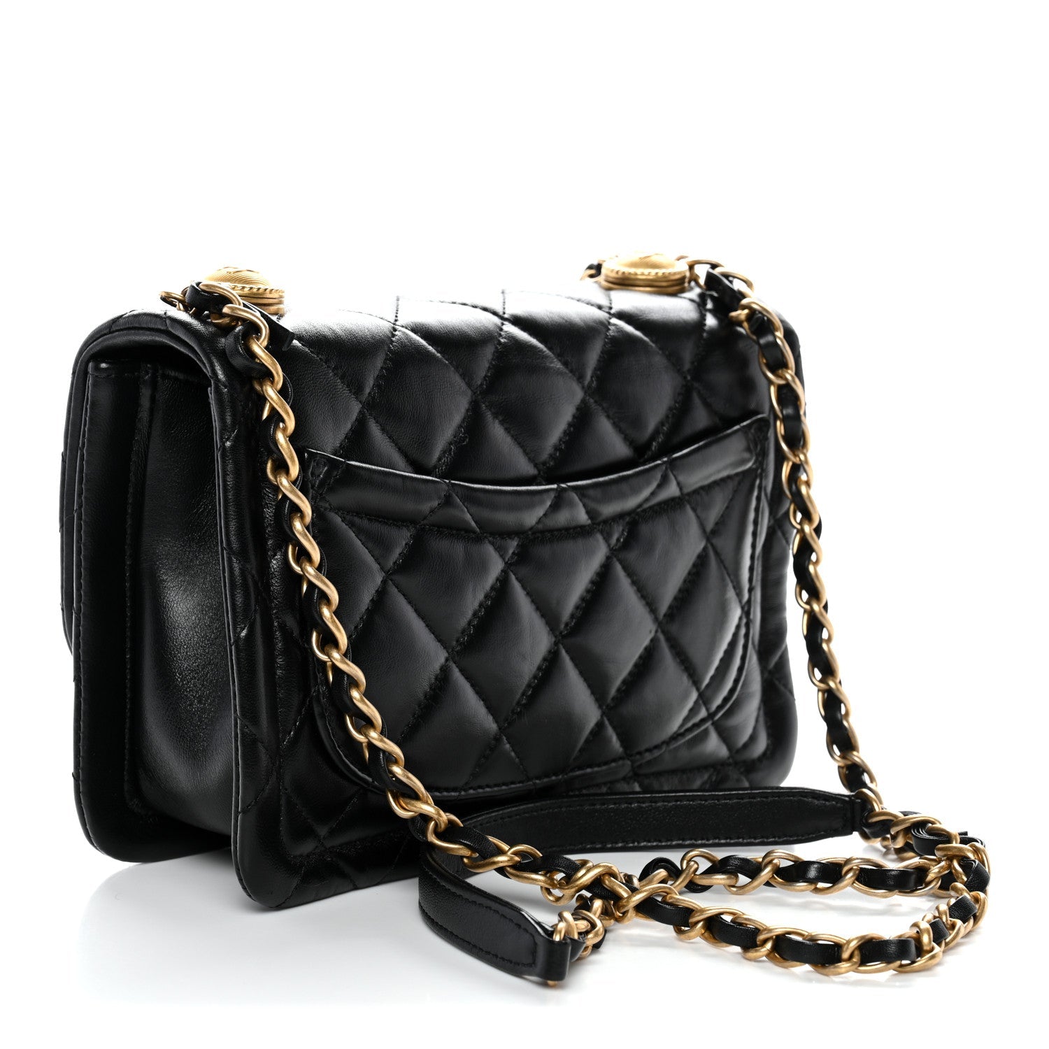 Shiny Lambskin Quilted Mini Flap Black