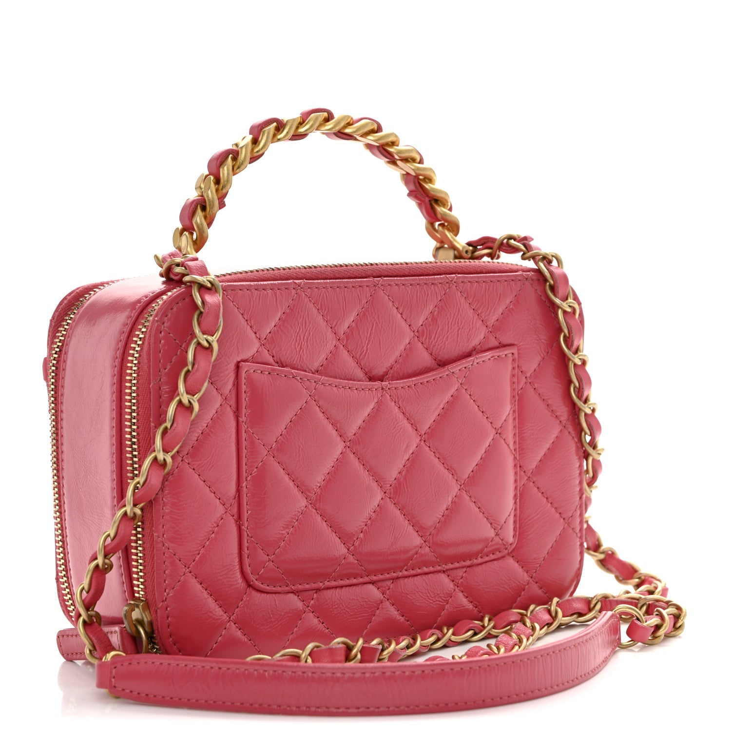 Crumpled Calfskin Quilted Small Get Round Top Handle Vanity Case Pink
