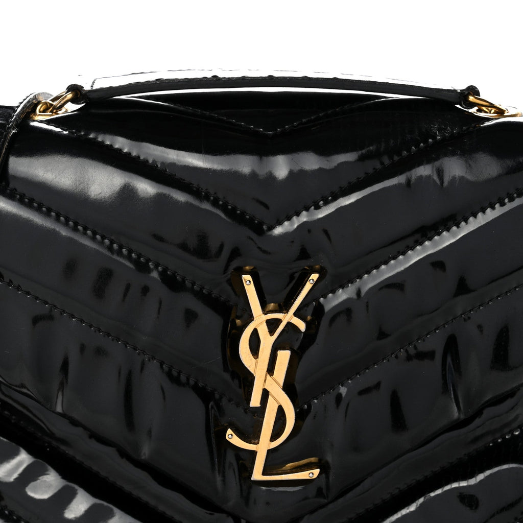 Patent Y Quilted Monogram Small Loulou Chain Satchel Black