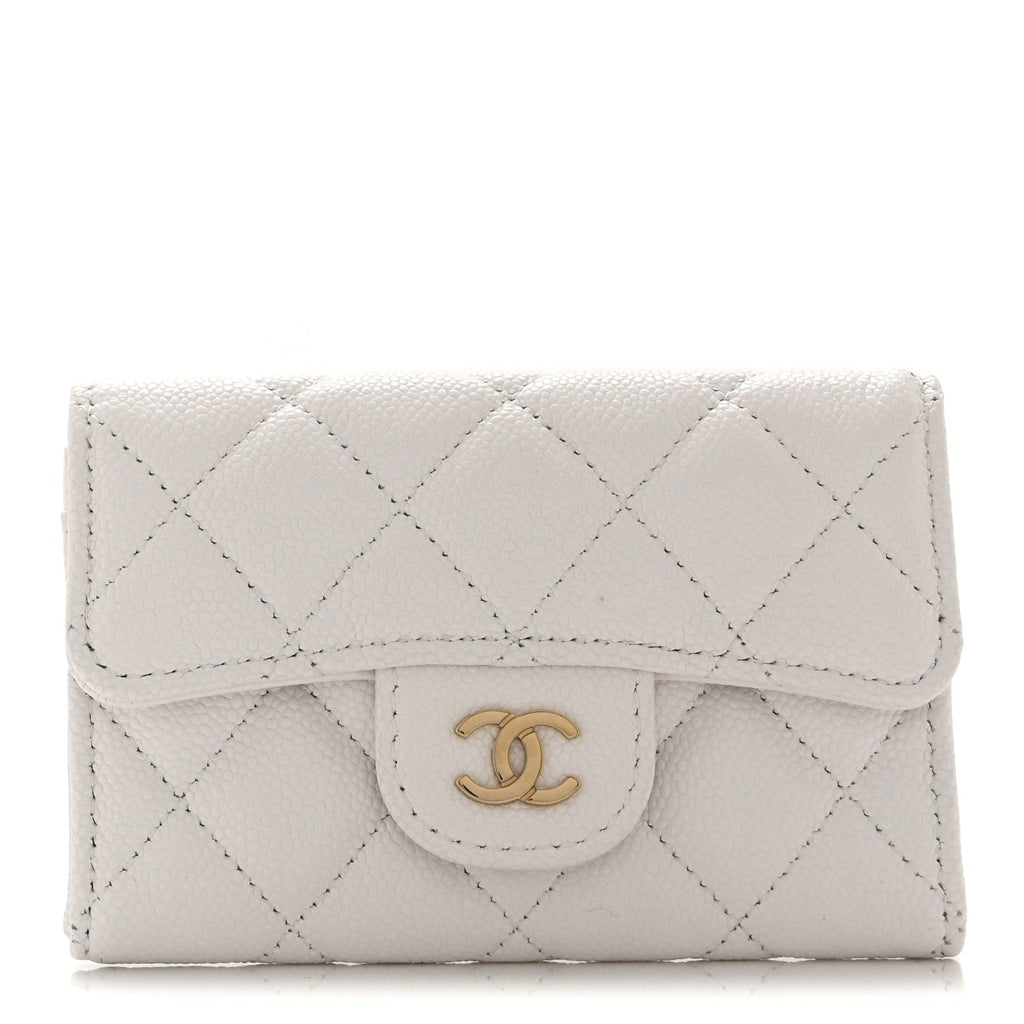 Caviar Quilted Flap  Holder Wallet White