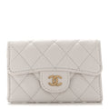 Caviar Quilted Flap  Holder Wallet White