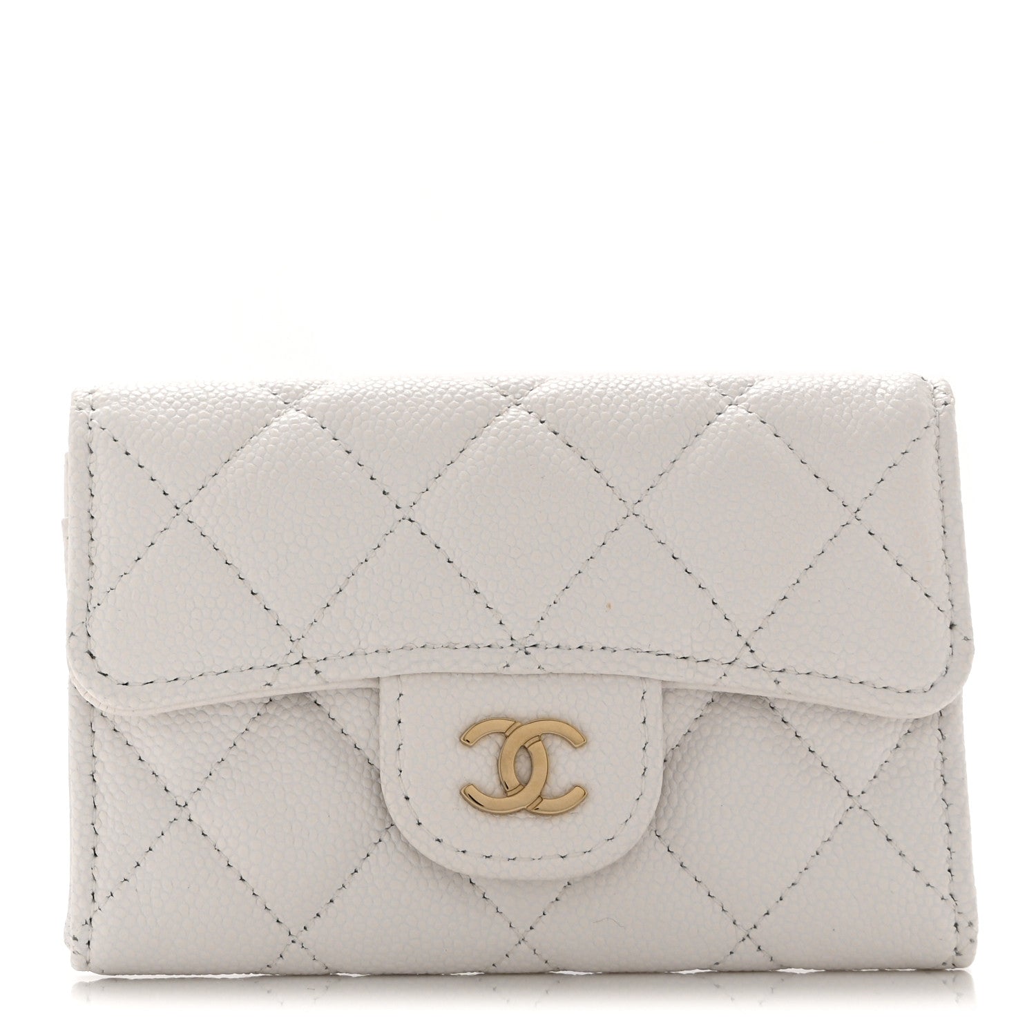 Caviar Quilted Flap  Holder Wallet White