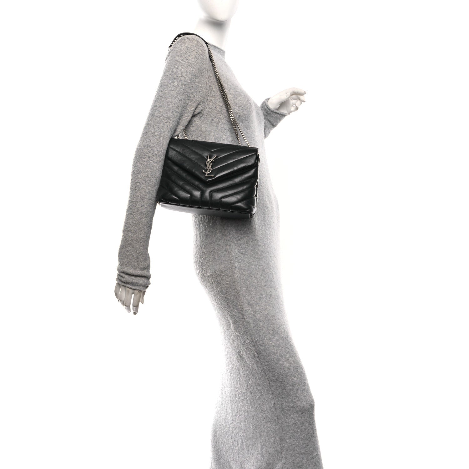 Calfskin Y Quilted Monogram Small Loulou Chain Satchel Black