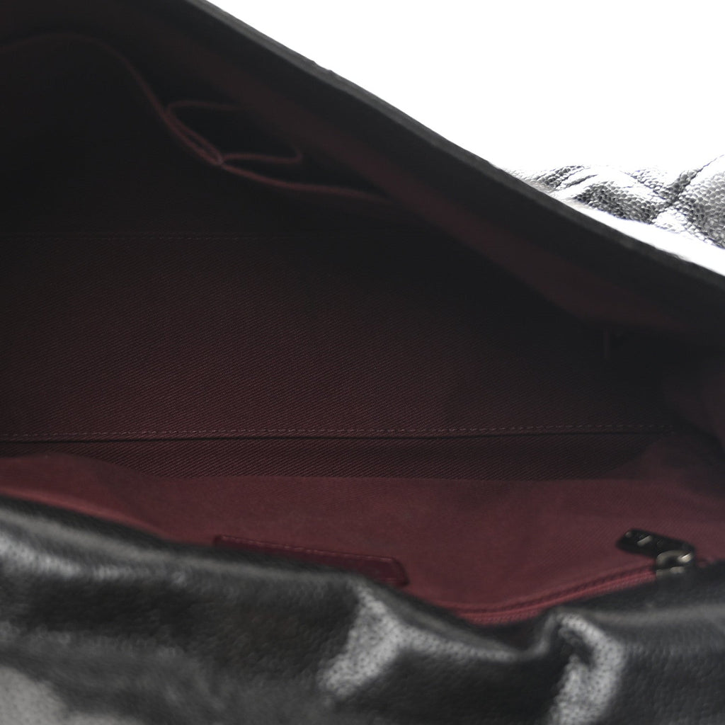 Crumpled Grained Calfskin Jumbo CC Crave Flap Black