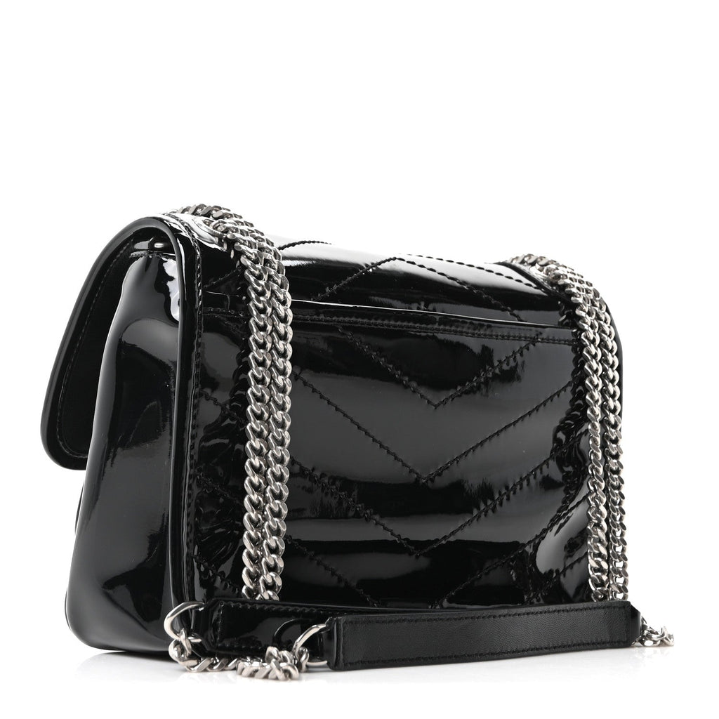 Patent Calfskin Matelasse Monogram Baby Niki Chain Satchel Black