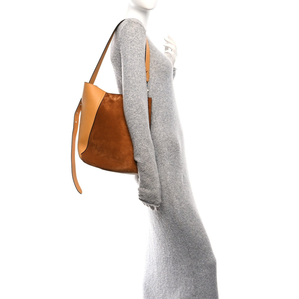 Suede Calfskin Hook Bag Brown Yellow