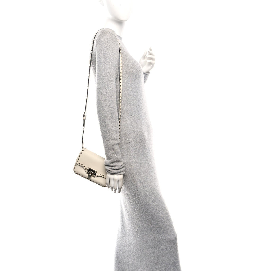 Vitello Small Rockstud Flip Lock Crossbody Bag Light Ivory