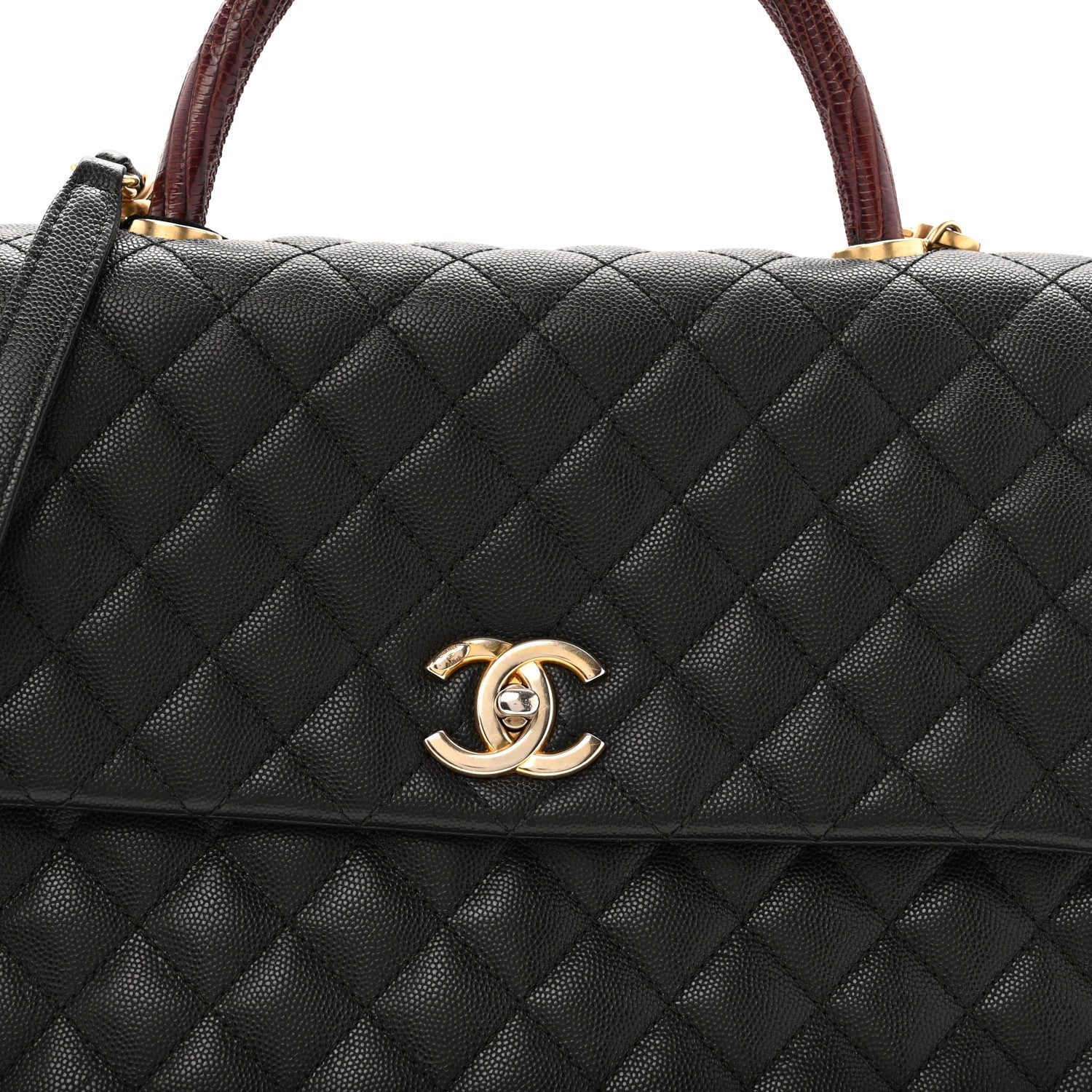 Caviar Lizard Quilted Large Coco Handle Flap Black