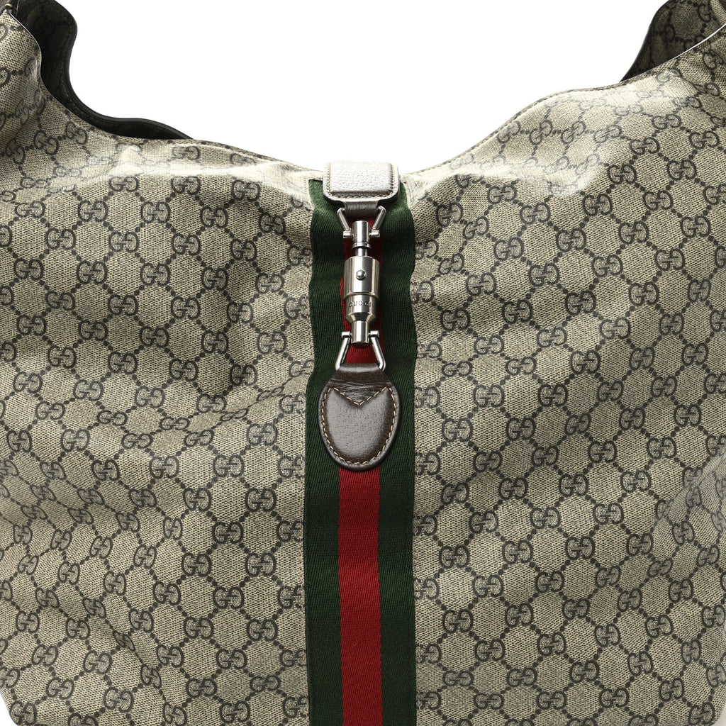 Tender GG Supreme Monogram Textured Dollar Calfskin Web Medium Jackie 1961 Crossbody Bag Beige Ebony New Acero