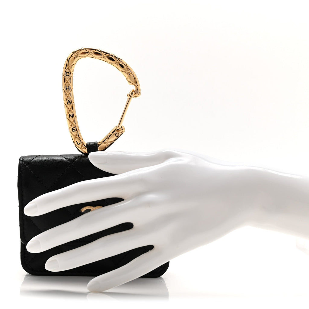 Lambskin Quilted CC Hook  Holder Black