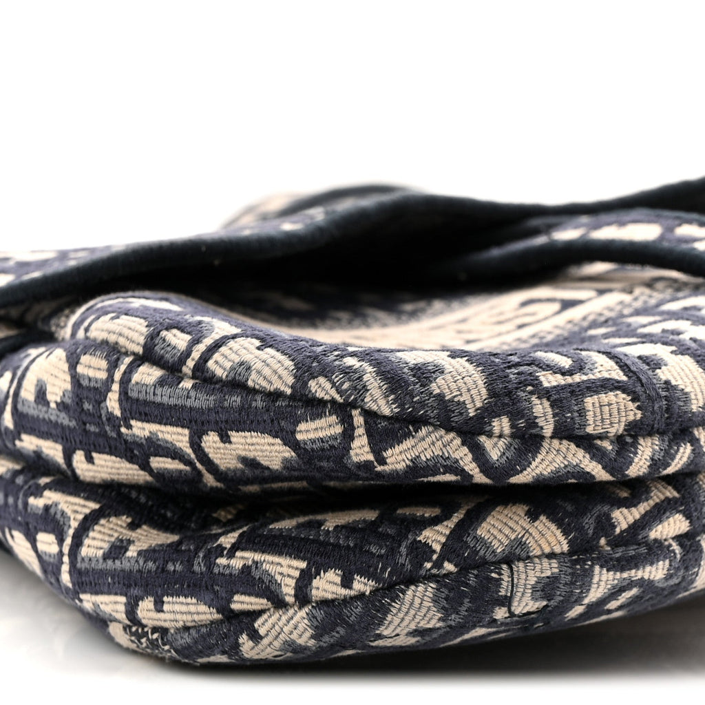Oblique Embroidered Saddle Bag Blue