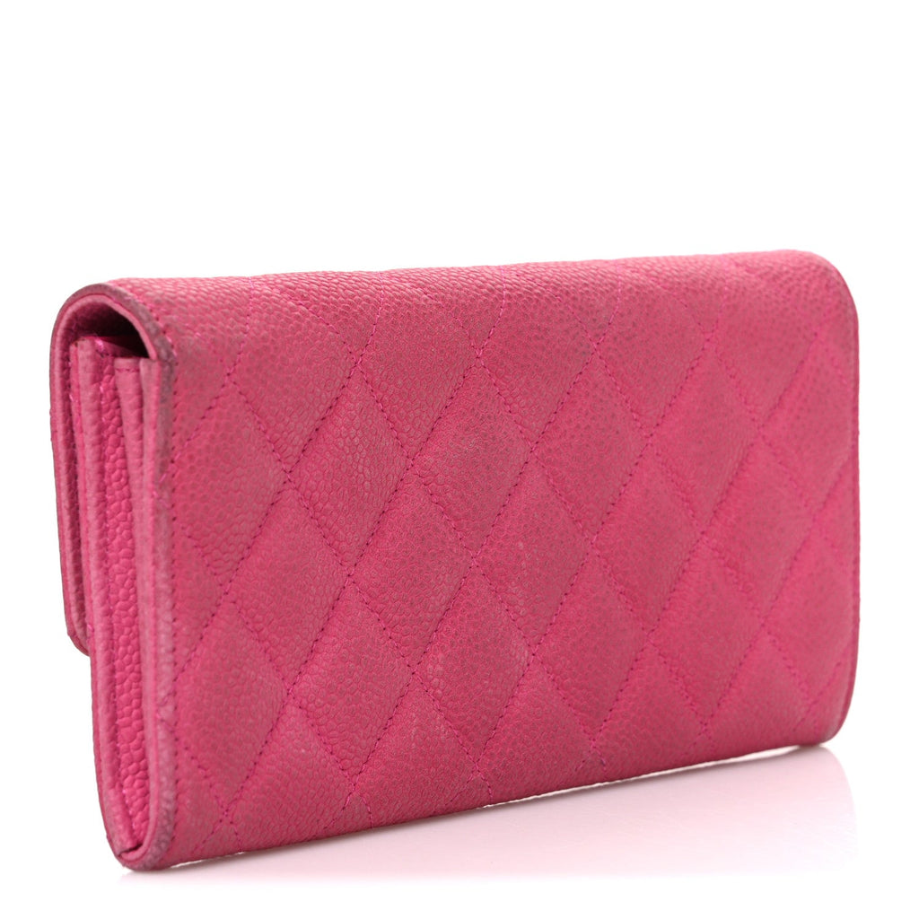 Caviar Quilted Large Gusset Flap Wallet Pink
