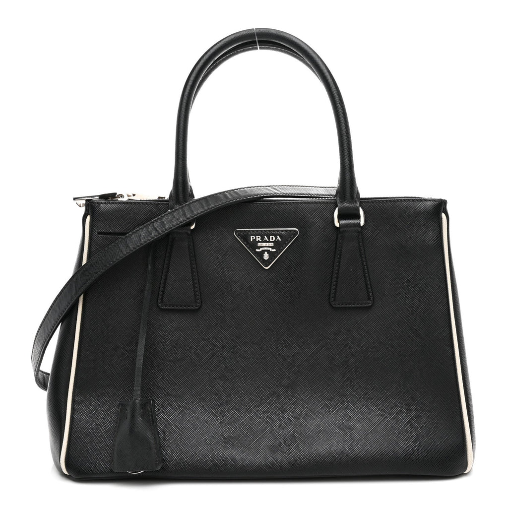 Saffiano Small Galleria Double Zip Tote Black Talco