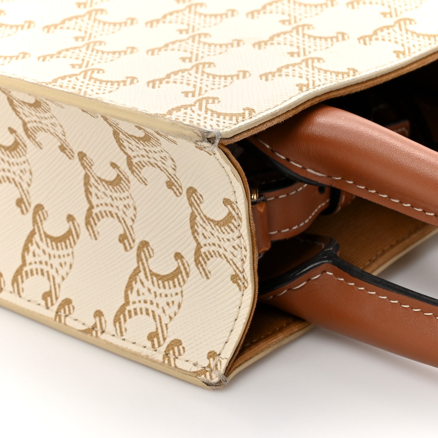 Triomphe Canvas Calfskin Mini Vertical Cabas White