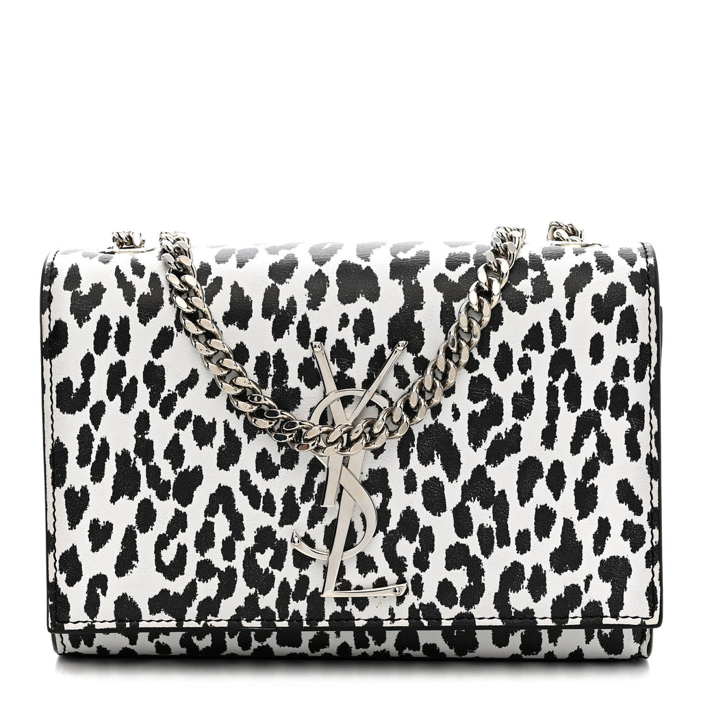 Calfskin Leopard Small Monogram Kate Satchel White Black