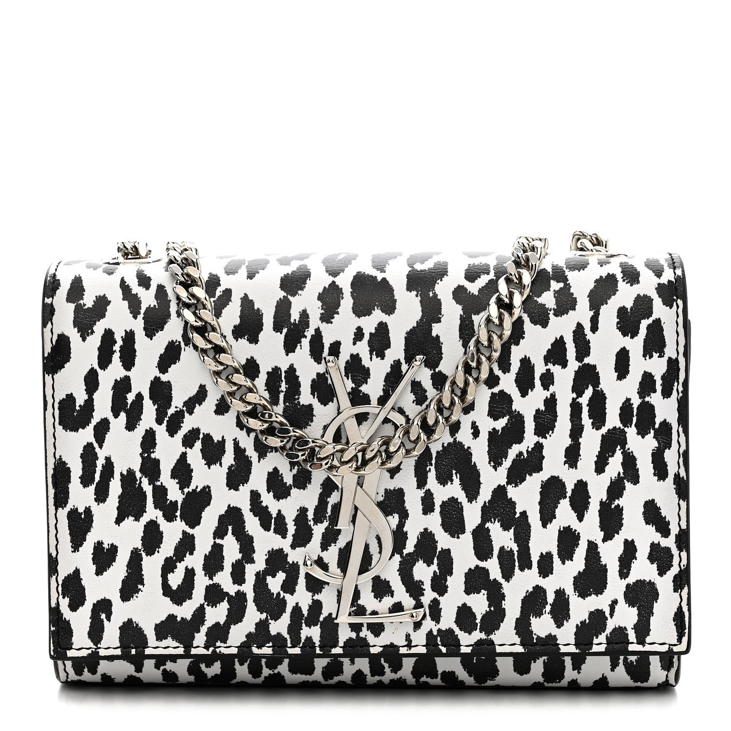 Calfskin Leopard Small Monogram Kate Satchel White Black