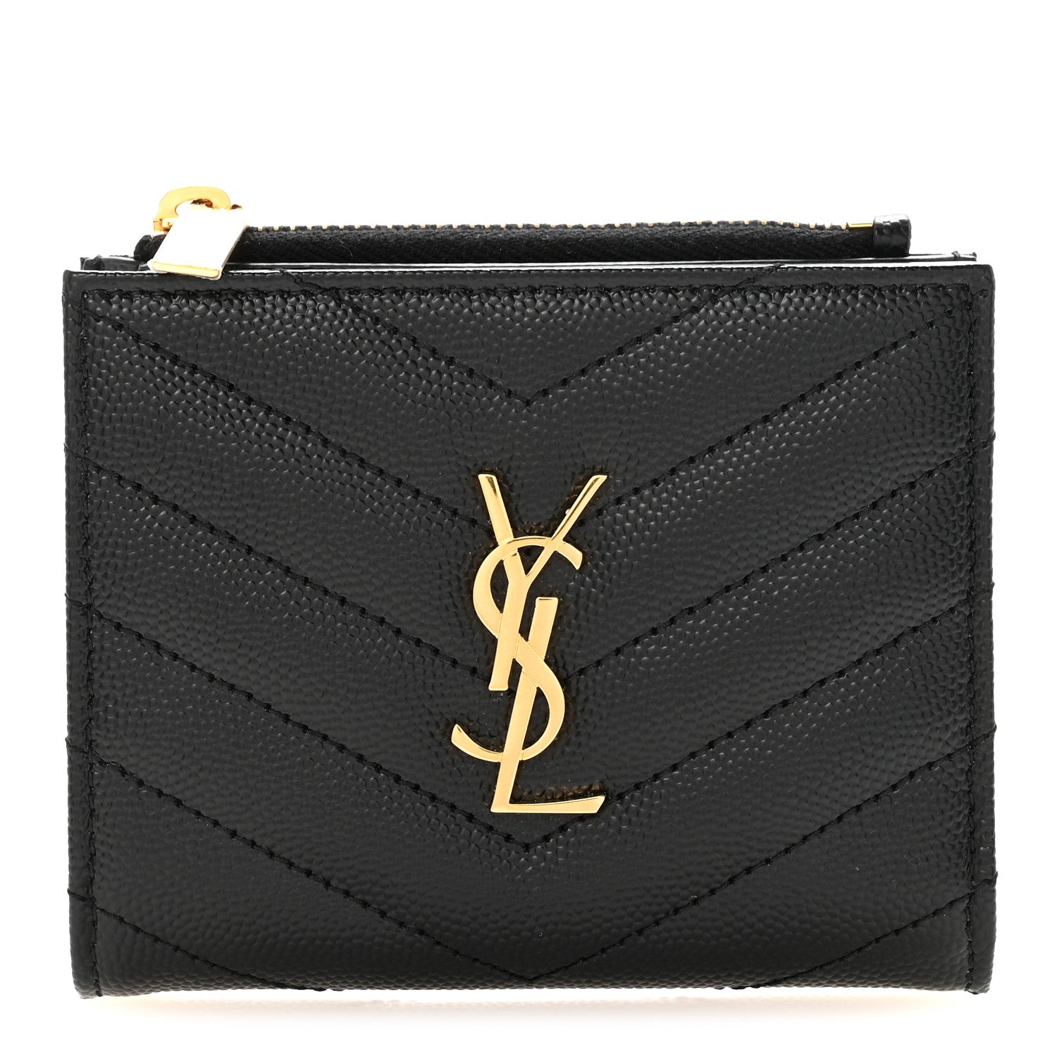 Grain De Poudre Matelasse Chevron Monogram Zipped Two-Part Wallet Black