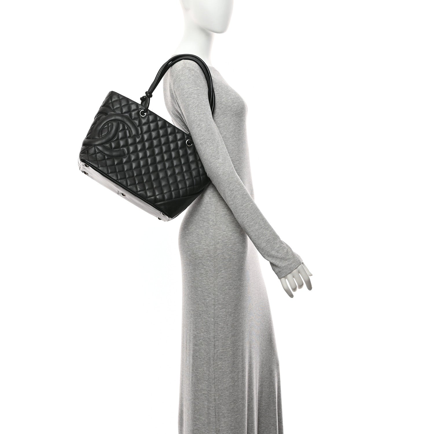 Calfskin Quilted Large Cambon Tote Black
