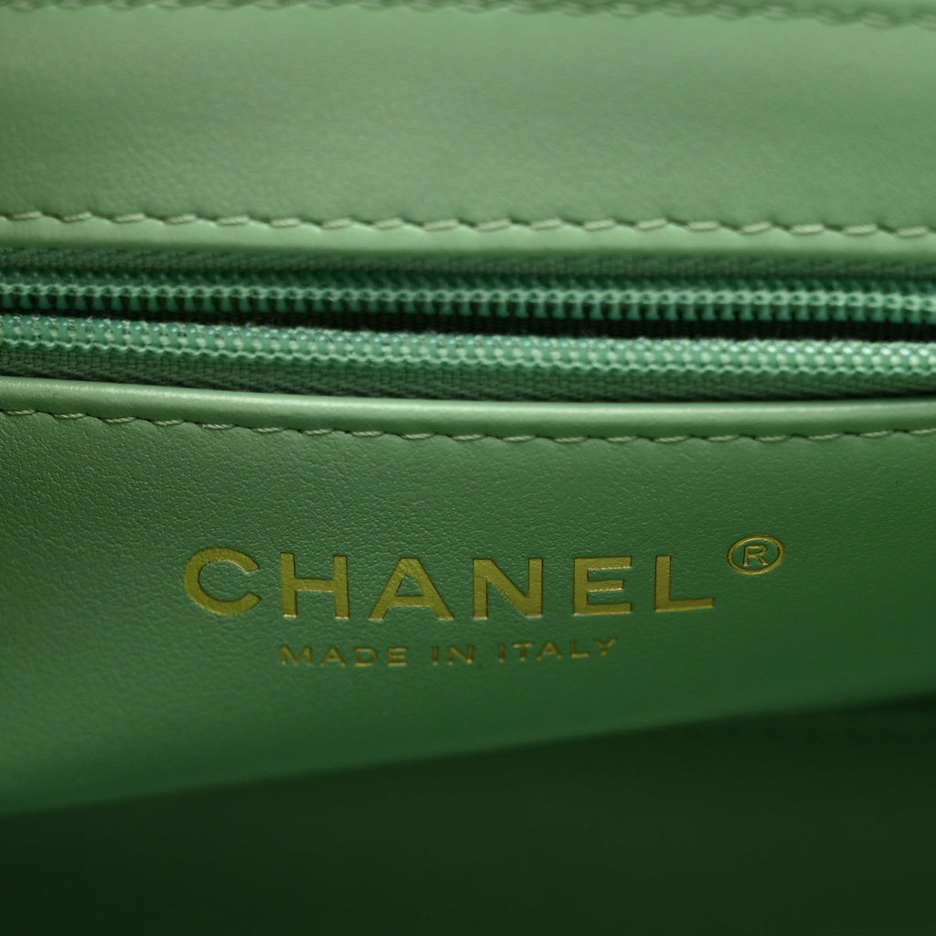 Shiny Aged Calfskin Quilted Nano Kelly Shopper Light Green