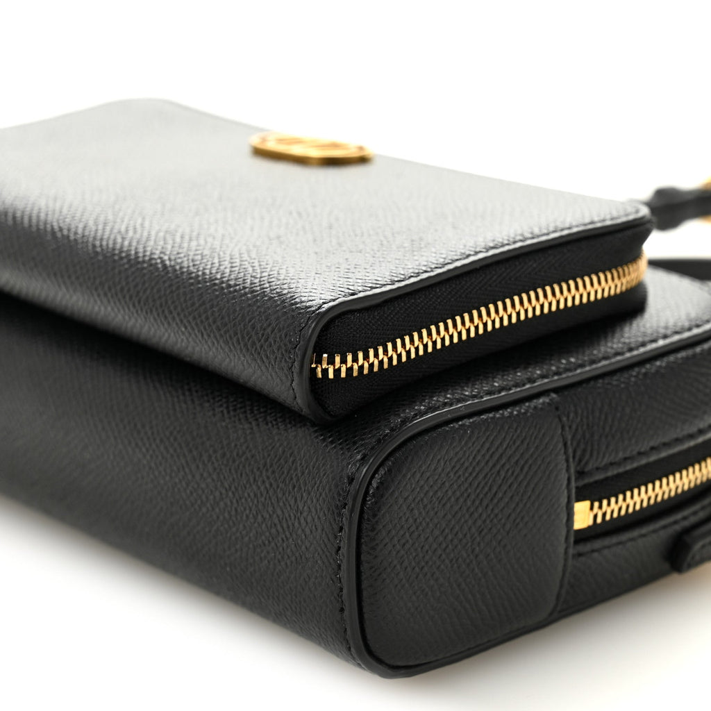 Grained Calfskin Caro Double Pouch Black