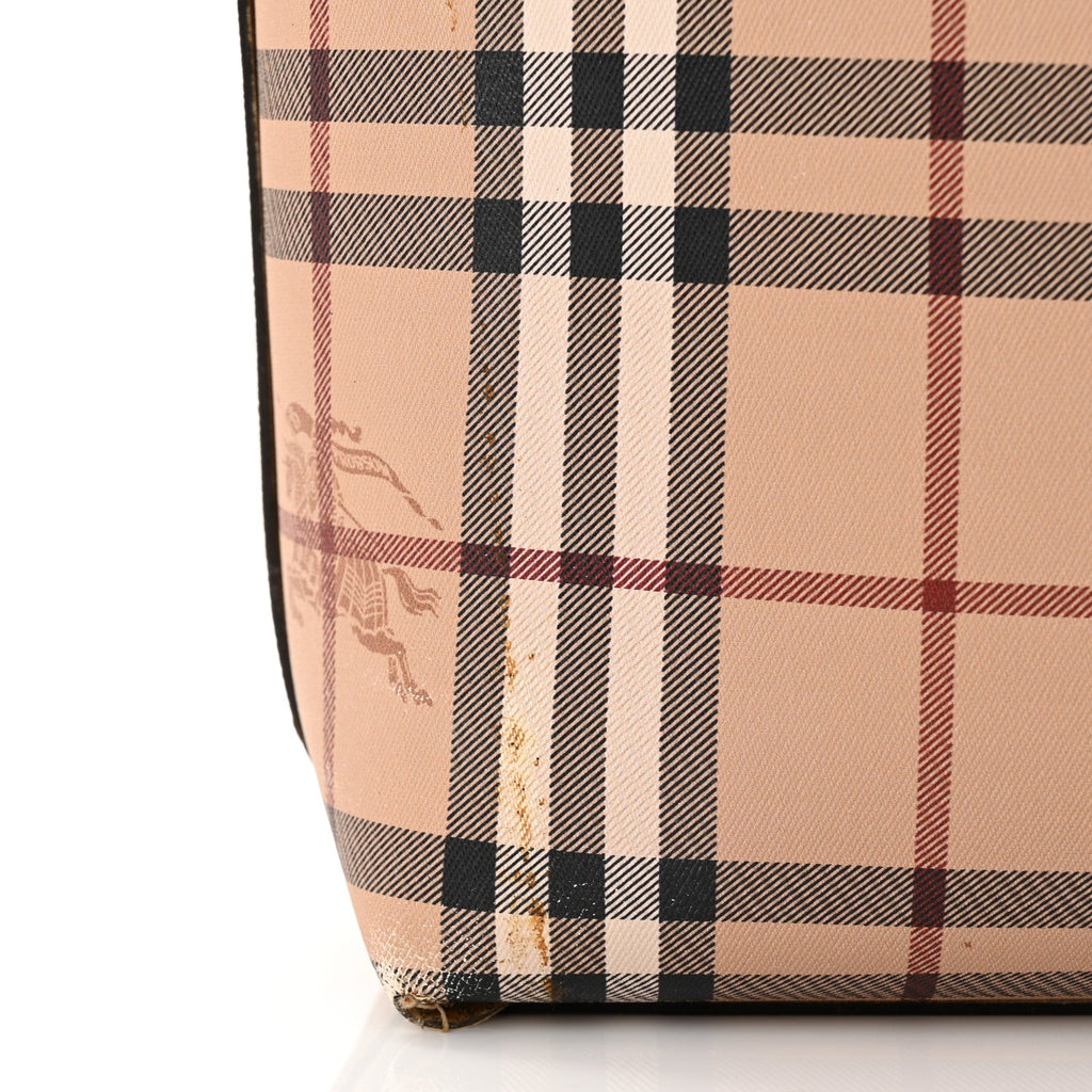 Grainy Calfskin Haymarket Check Small Reversible Tote Mid Camel