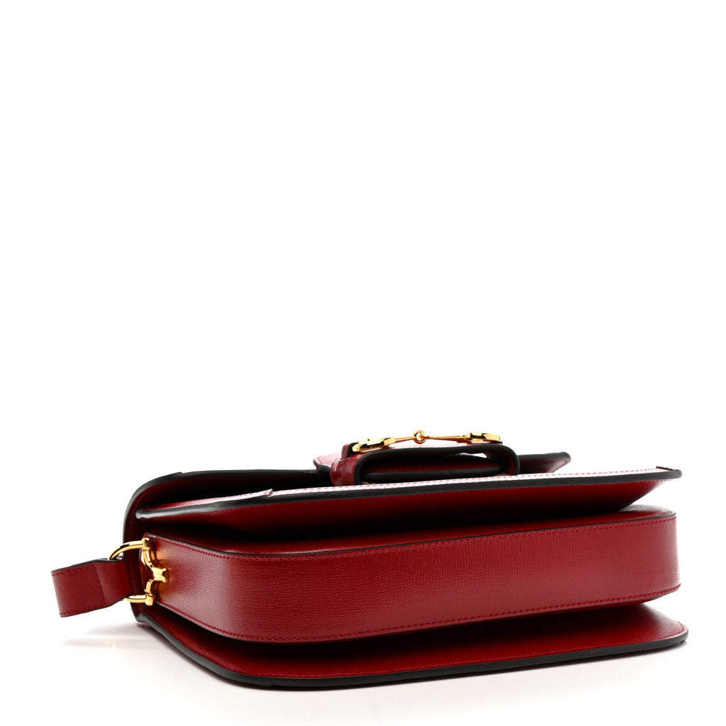 GG Supreme Monogram Azalea Calfskin Horsebit 1955 Shoulder Bag Beige Ebony New Cherry Red