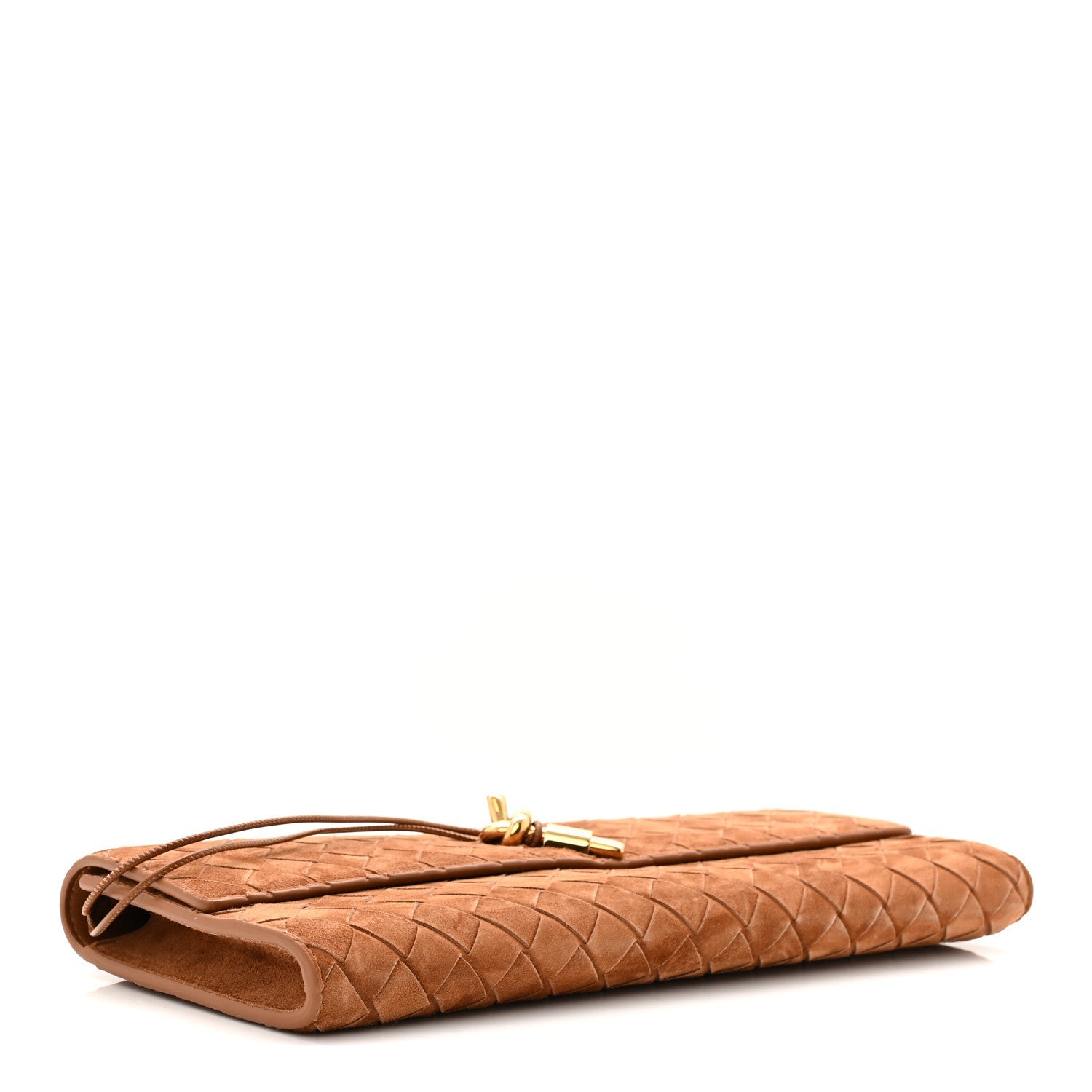 Suede Intrecciato Long Andiamo Top Handle Clutch  Amber