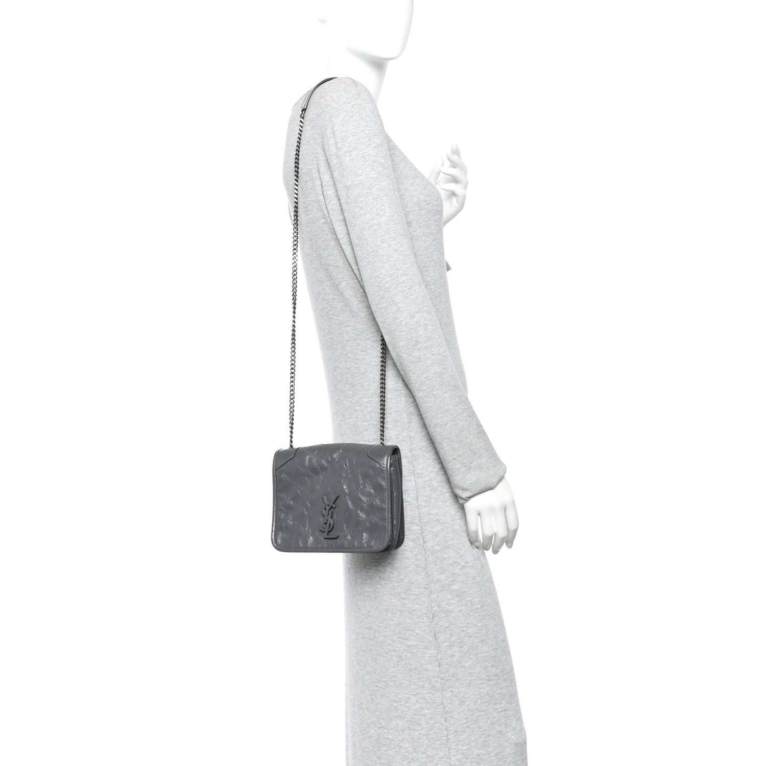 Crinkled Calfskin Matelasse Monogram Niki Chain Wallet Storm