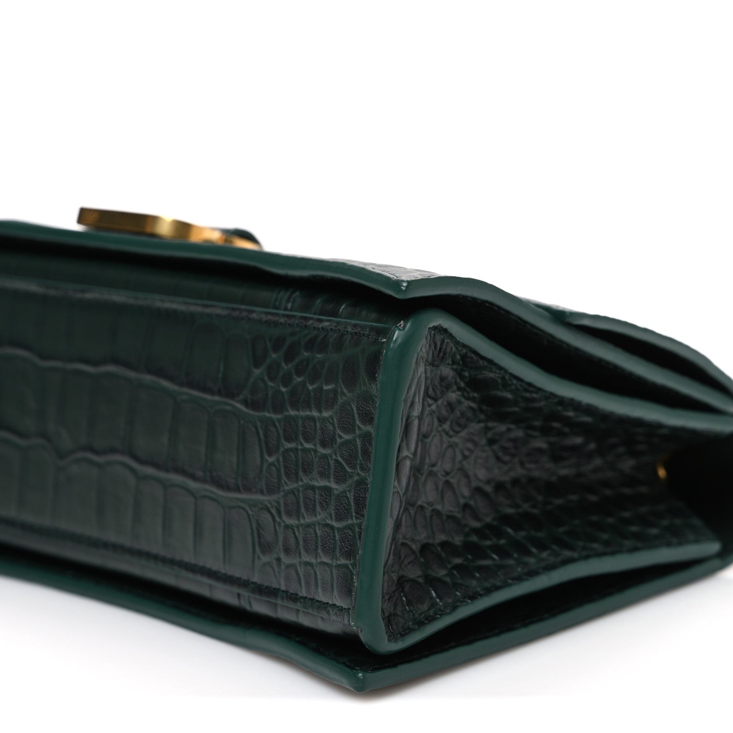 Extra Supple Calfskin Crocodile Embossed Small Crush Chain Bag Forest Green