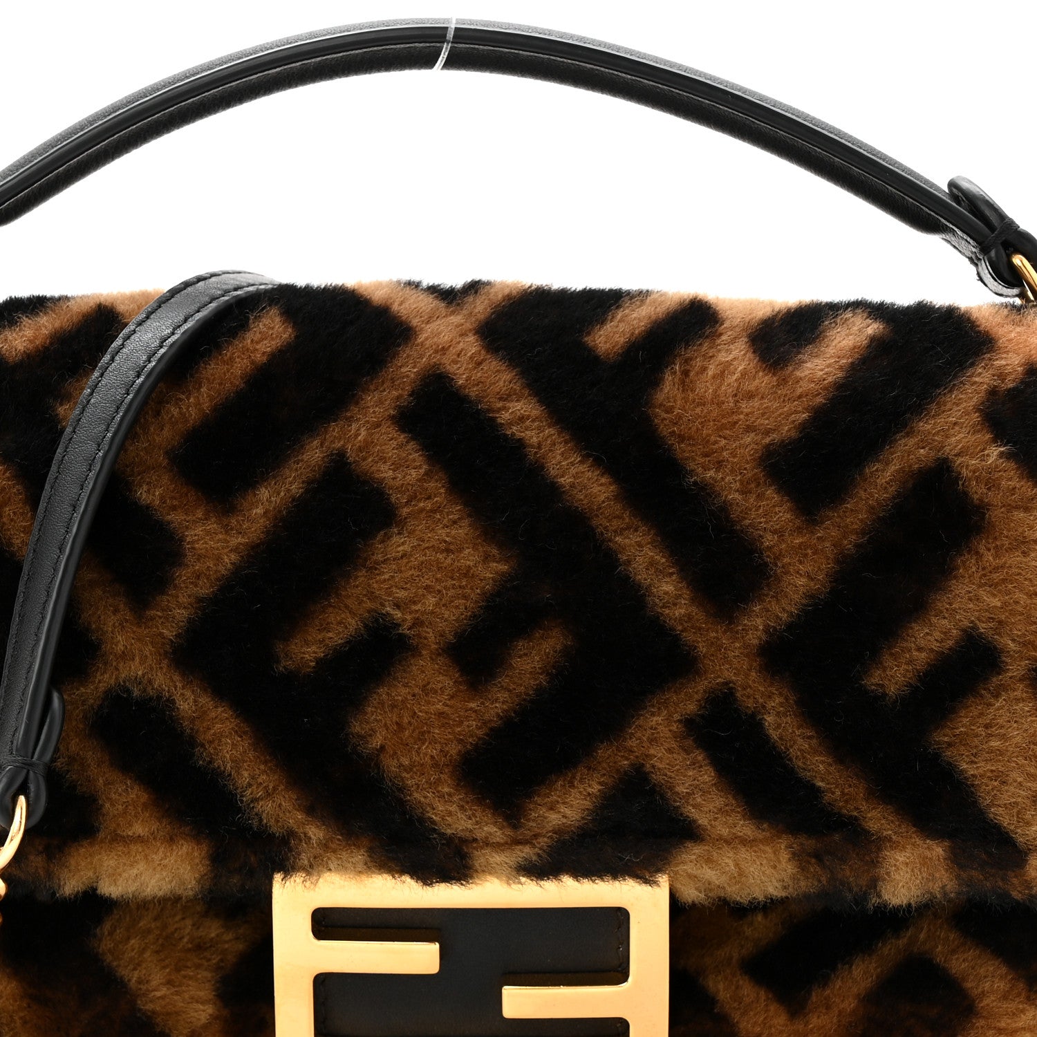 Shearling Vitello Dolce Macro FF 1974 Mini Baguette Tobacco Black