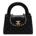 Shiny Aged Calfskin Quilted Nano Kelly Shopper Black