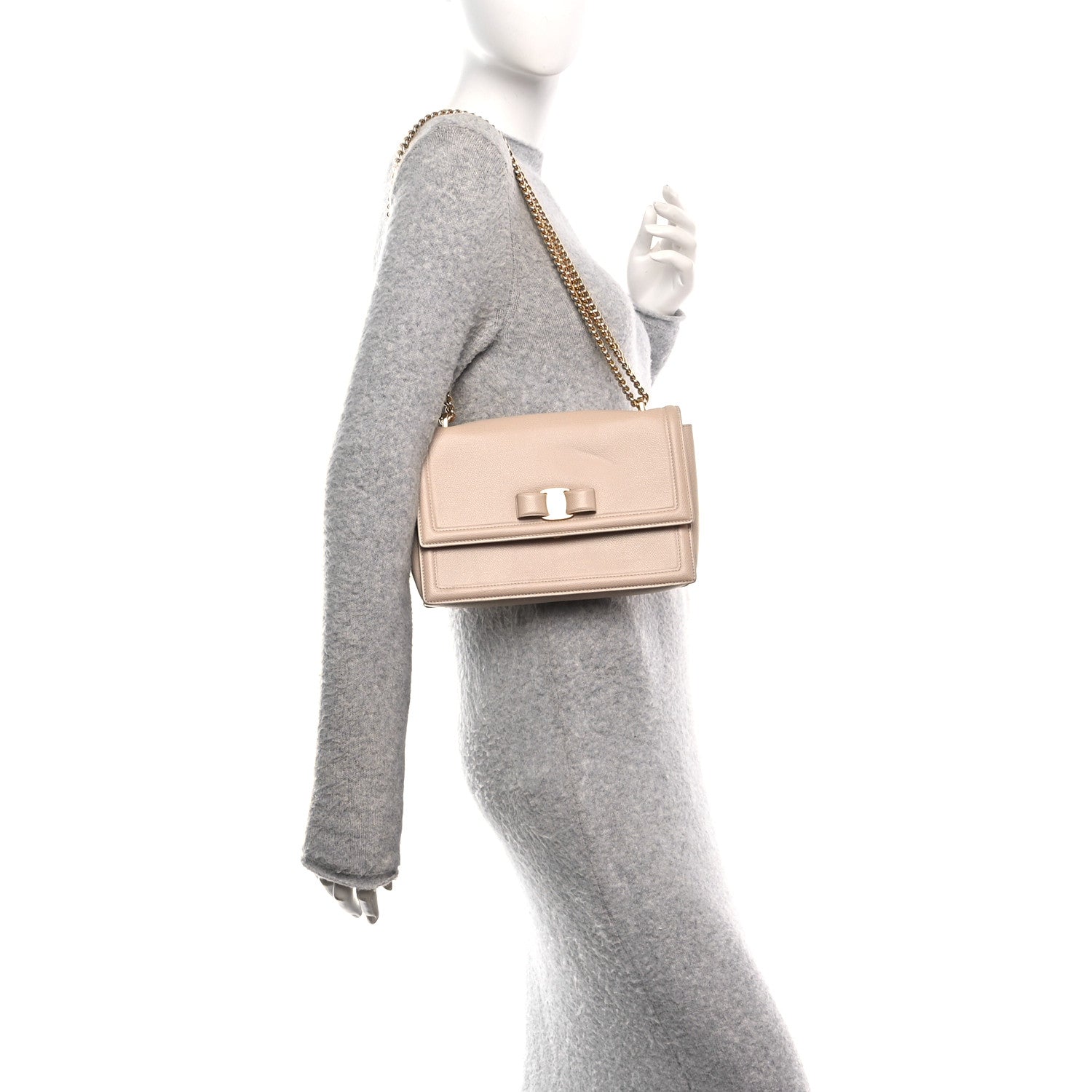 Printed Calfskin Ginny Shoulder Bag Beige