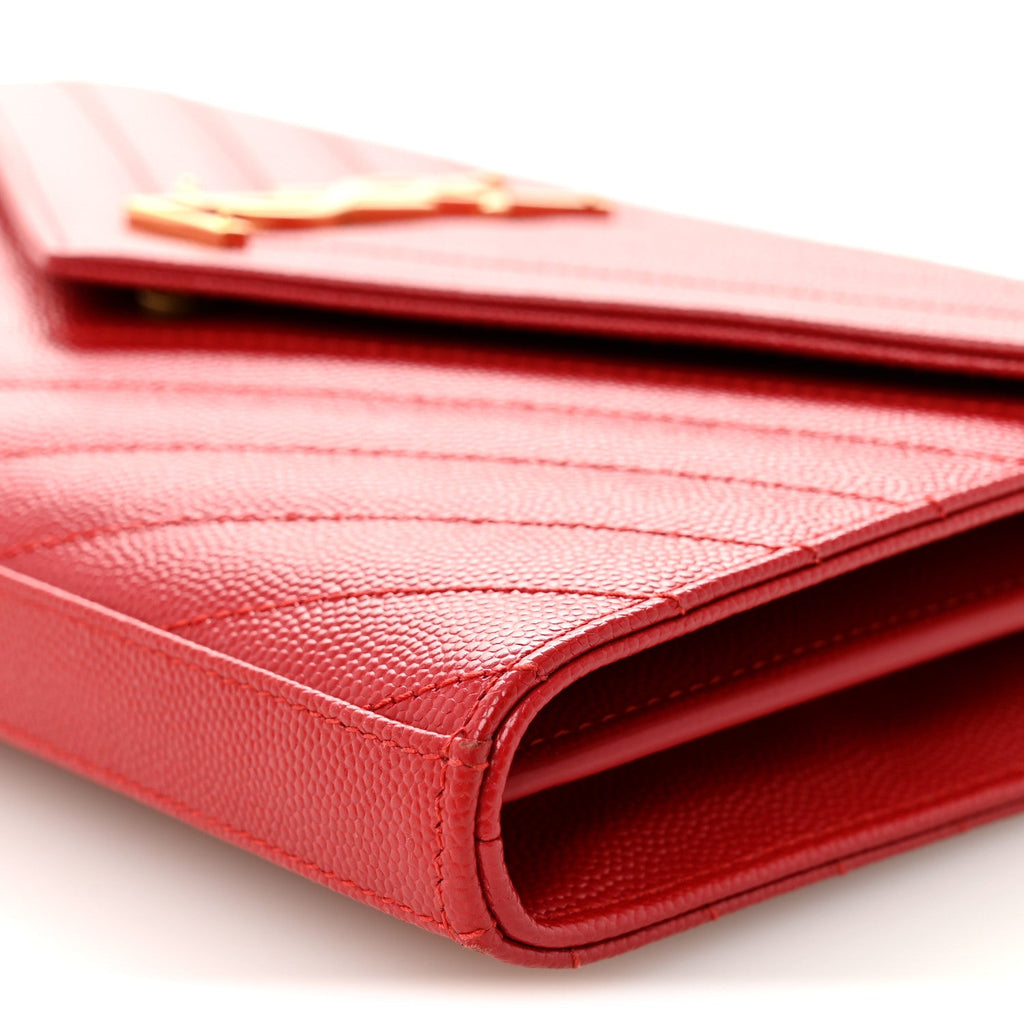 Grain De Poudre Matelasse Chevron Monogram Chain Wallet New Red