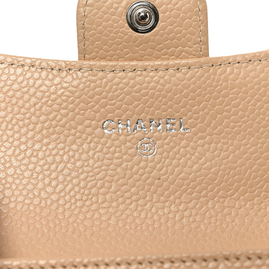 Caviar Quilted Flap  Holder Wallet Beige