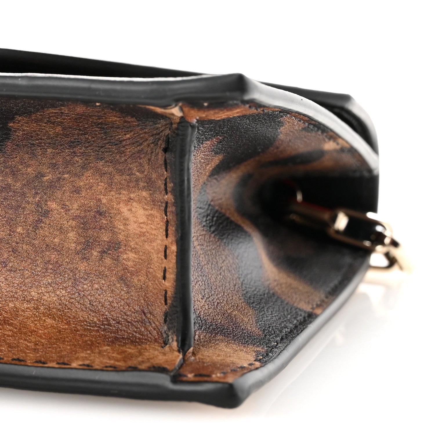 Calfskin Kitty Print Loubi54 Chain Clutch Brown Gold