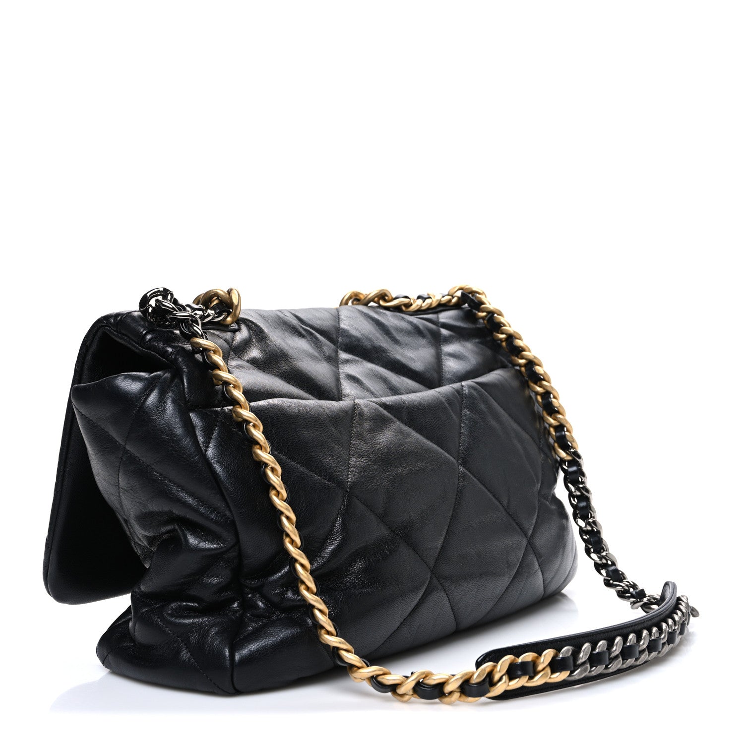 Shiny Goatskin Quilted Maxi Chanel 19 Flap Black