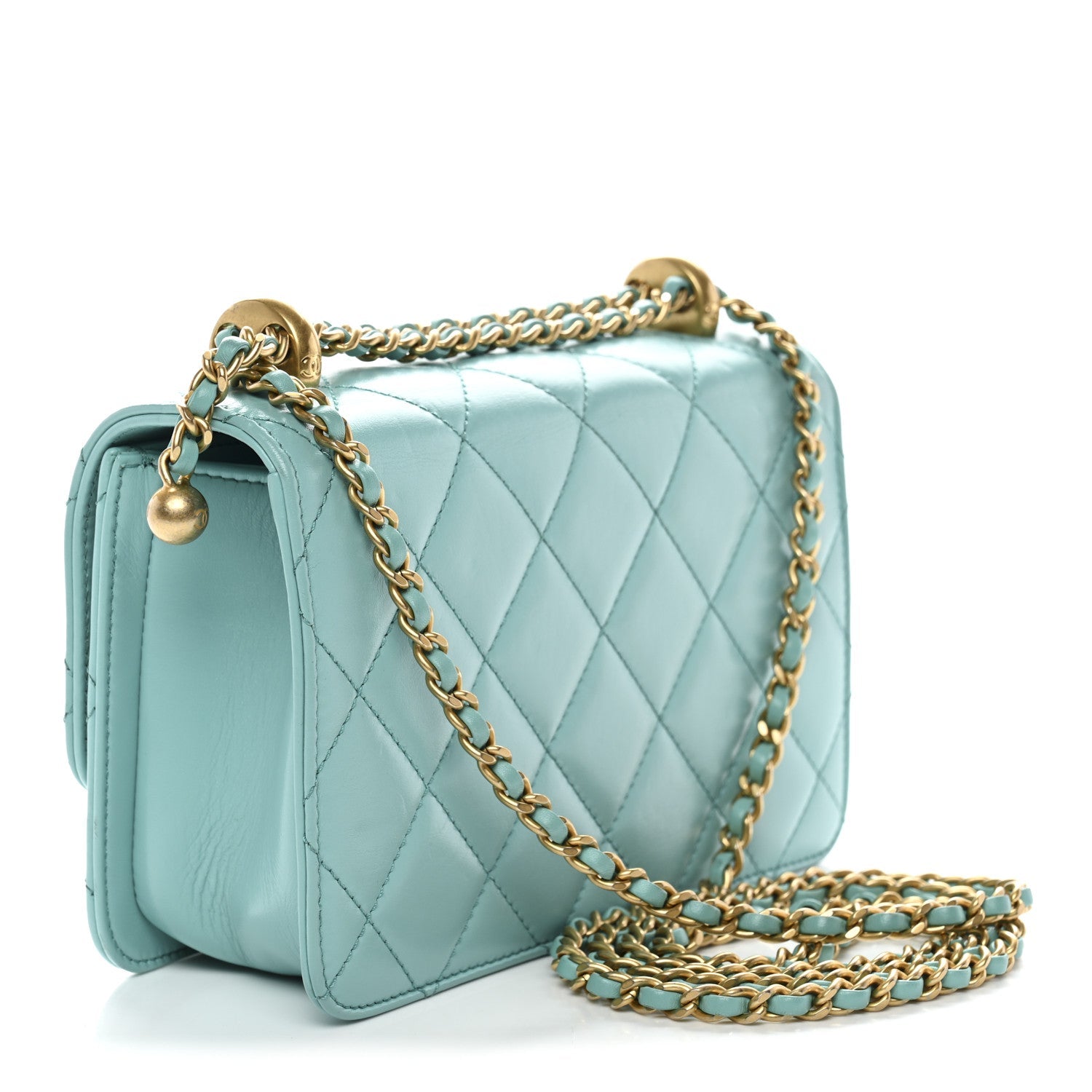 Calfskin Quilted Mini Perfect Fit Flap Turquoise