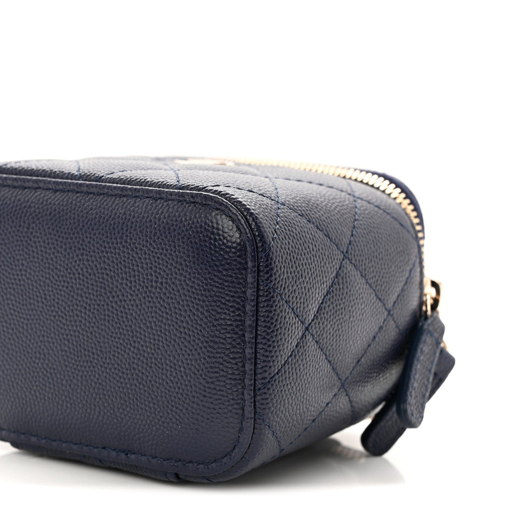 Caviar Quilted Mini Vanity Case With Chain Navy Blue