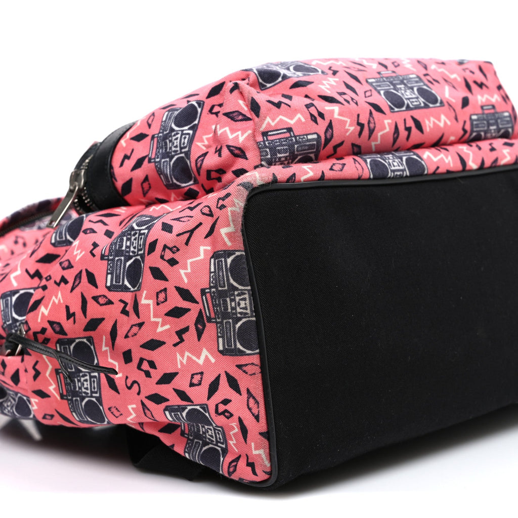 Canvas Radio Print City Backpack Pink