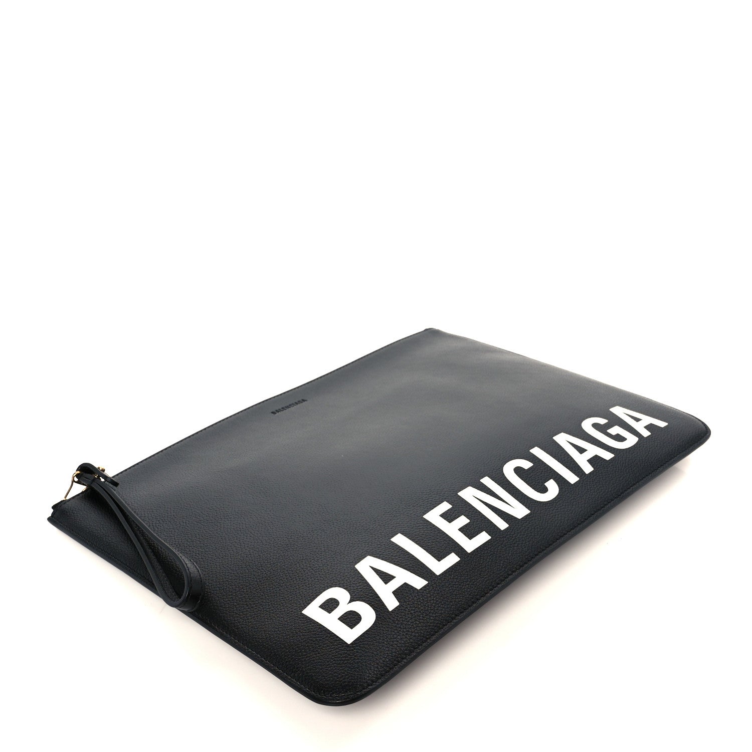 Calfskin Logo Large Cash Pouch With Handle Black White