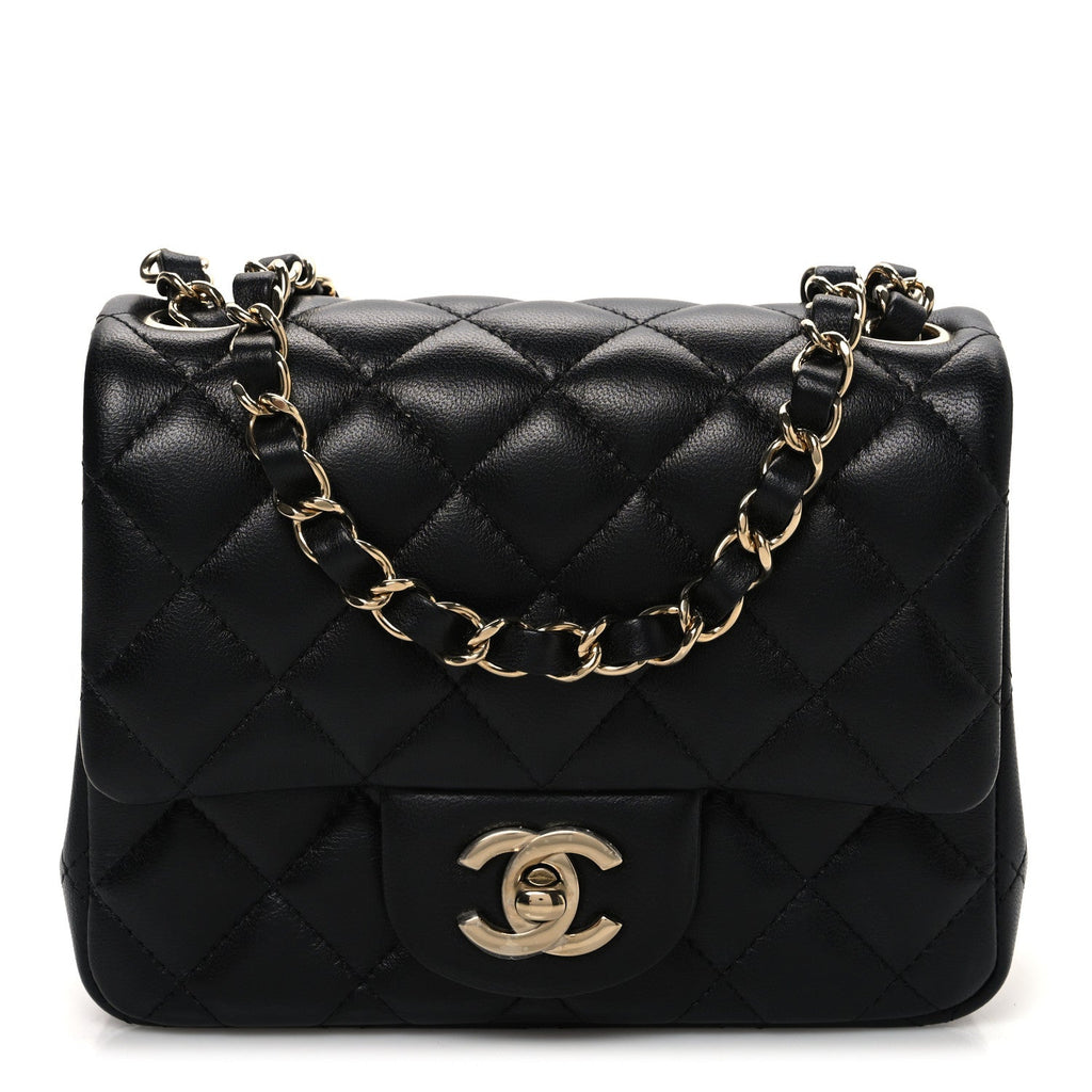 Lambskin Quilted Mini Square Flap Black