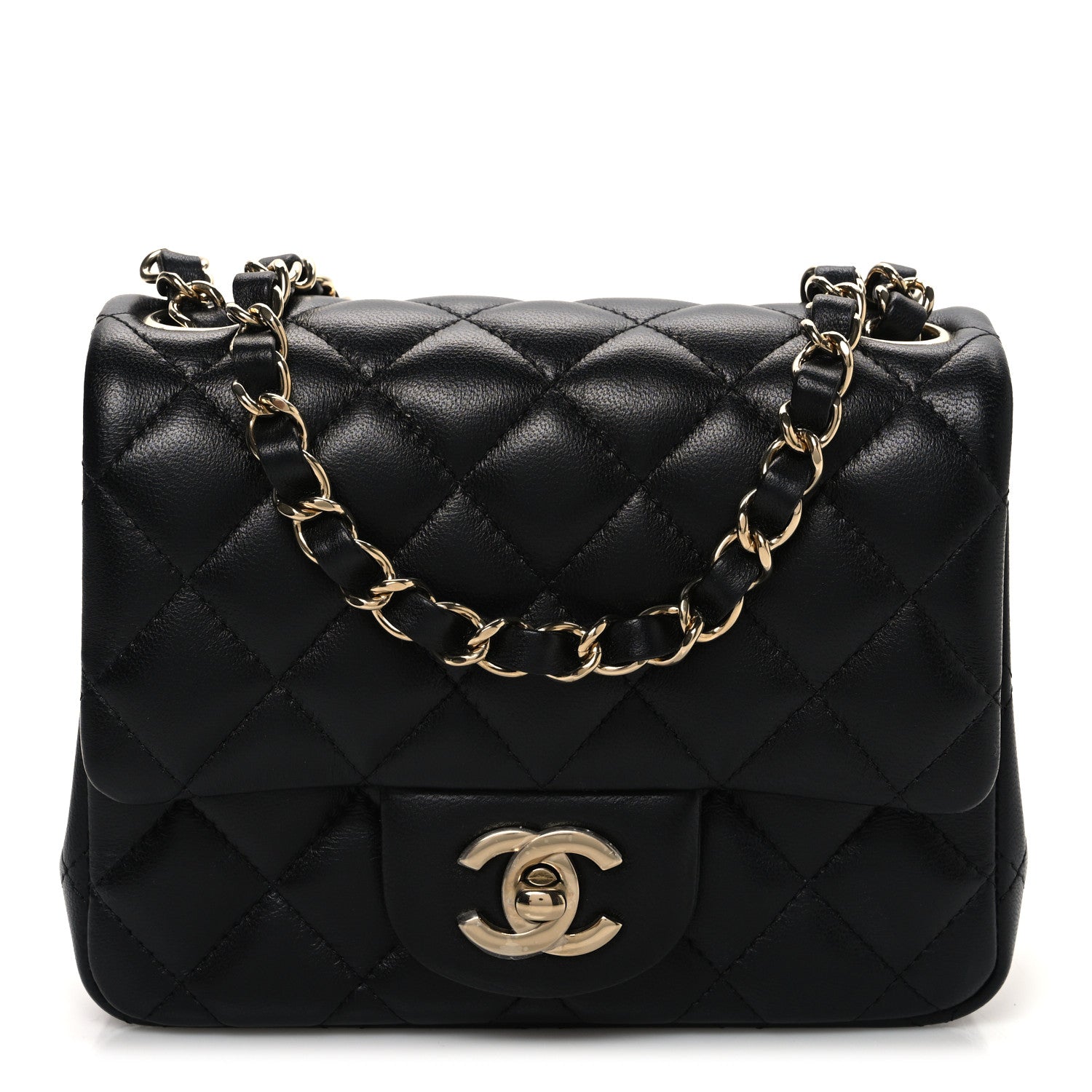Lambskin Quilted Mini Square Flap Black