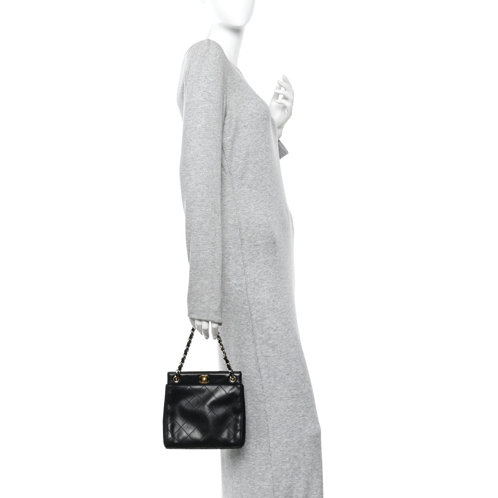 Lambskin Stitched Small Tote Black
