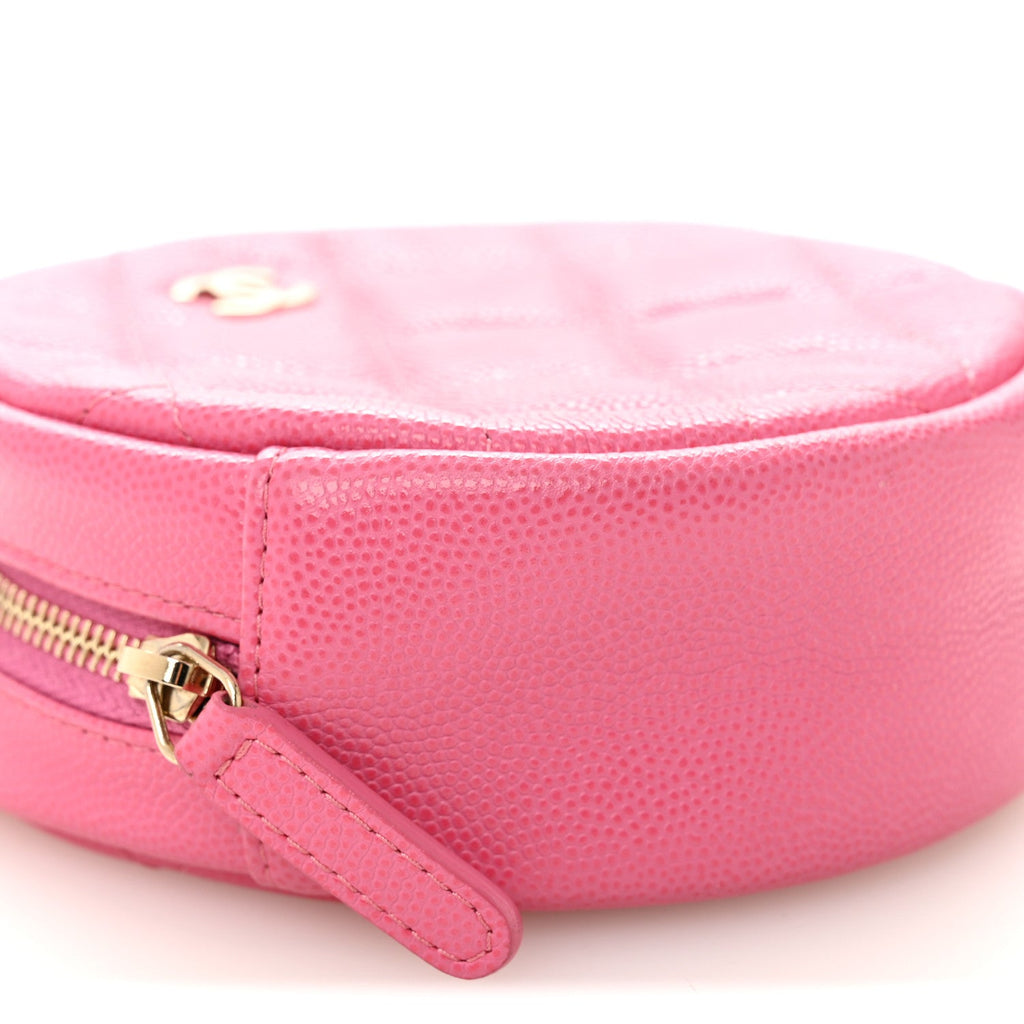 Caviar Quilted Round Clutch With Chain Pink