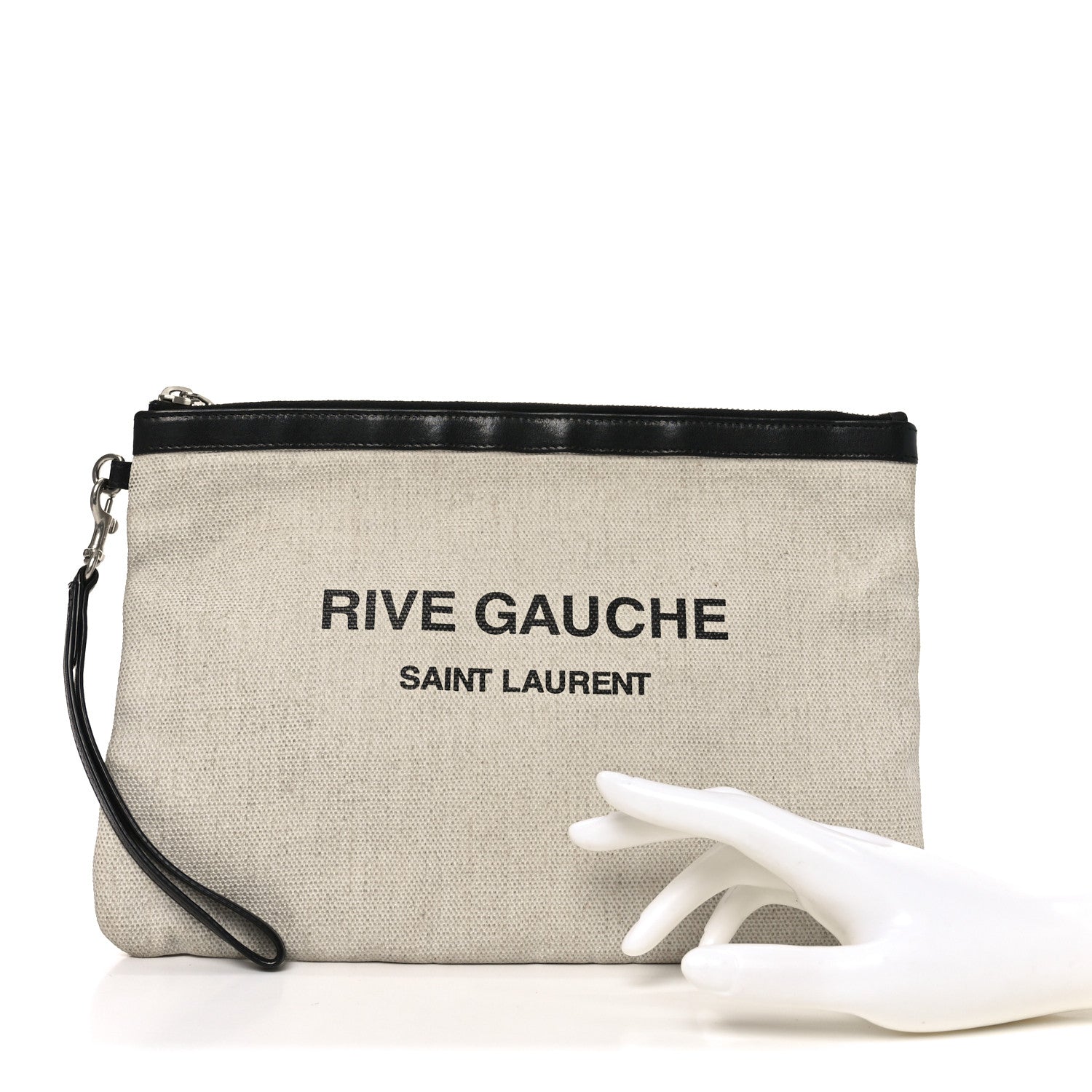 Linen Canvas Rive Gauche Zipped Pouch Optic White